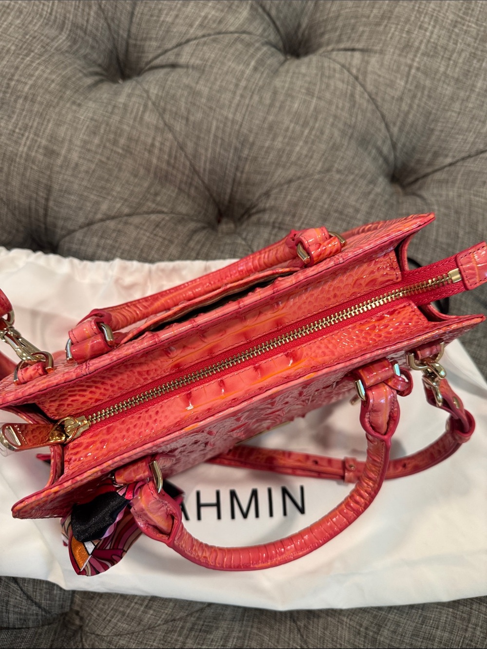 Brahmin Bag Cami Coral Snapdragon Melbourne Croc Leather Satchel Tote Crossbody - Picture 10 of 17